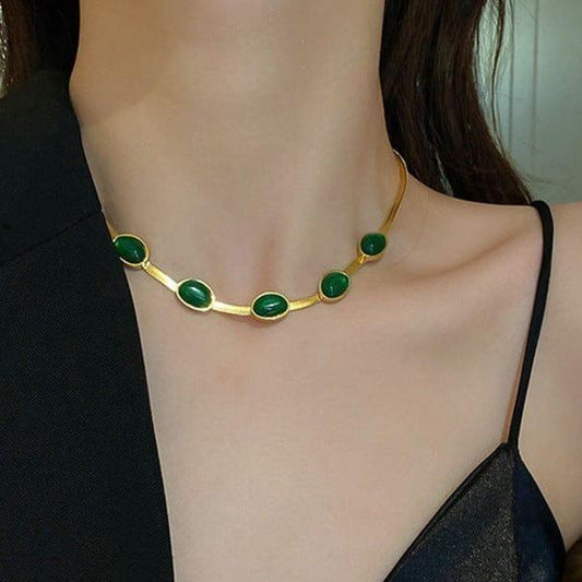 Oval Green Crystal Pendant Necklace Set | ðŸ”¥Free BraceletðŸ”¥